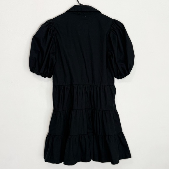 Abercrombie & Fitch Poplin Puff Sleeve Button Down Tiered Mini Dress Black XSP - Picture 5 of 7